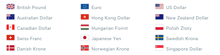 image showing the currencies Transferwise allows